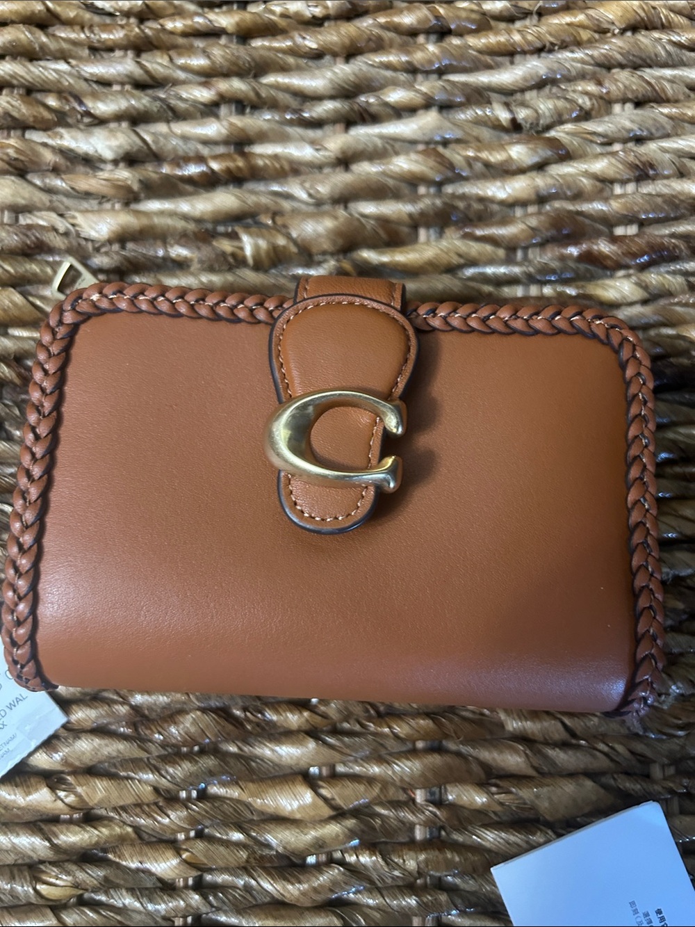 Coach Braided Trim Leather Wallet in Burnished Amber with Gold 'C' Accent